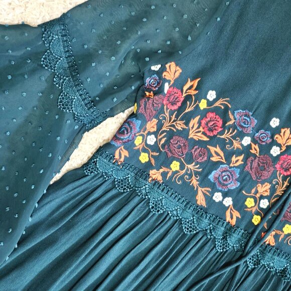 Altar'd State Brand Dress. Forest Green Floral Embroidered Swiss Dot. Size Small - Picture 9 of 12